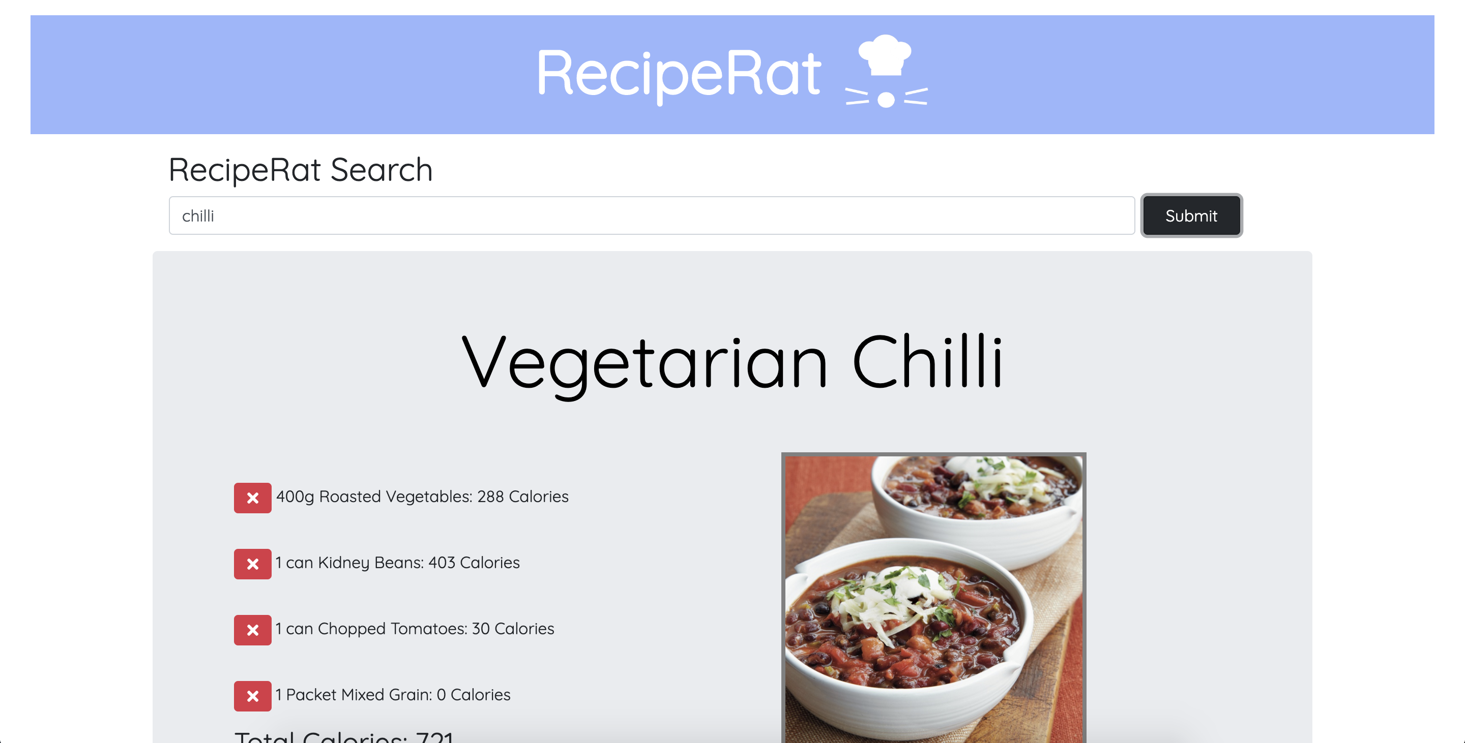 screenshot of recipe rat